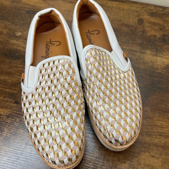 Flamingos Spain Coconut Platform Sneakers 7 Womens Slip On Metallic Geo Leather - Picture 8 of 11
